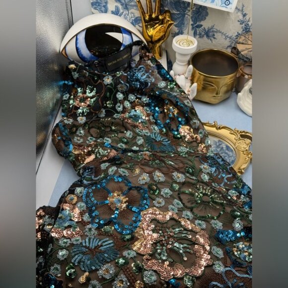 🆕 BRONX & BANCO🧿 NWOT Sicilia Blue Sequin Fluted Hem Maxi Dress Sz XS US 2 - Picture 14 of 16